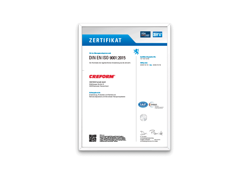 CREFORM Technik Zertifizierung nach DIN EN ISO 9001:2015