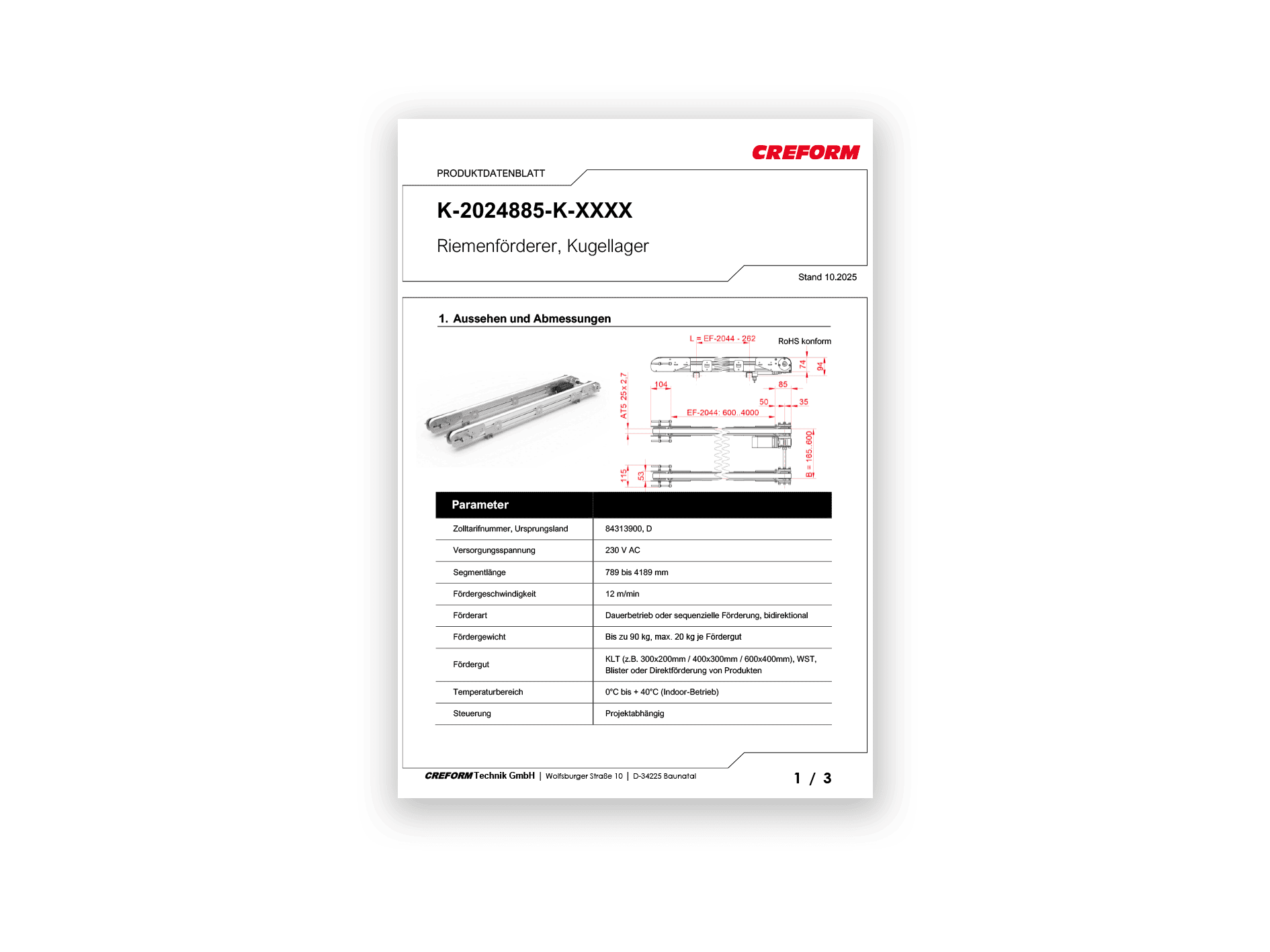 Hier das Datenblatt zum CREFORM Riemenförderer herunterladen.