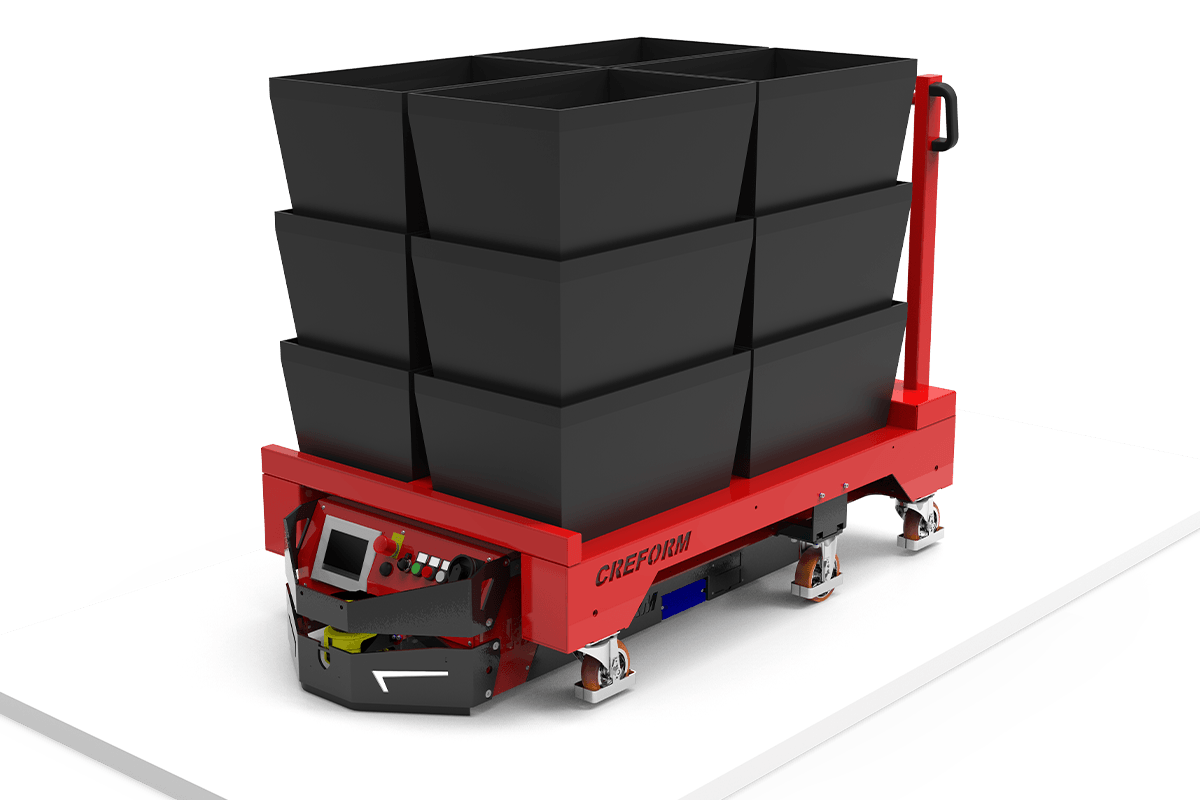 Behältertransport mit einem FTS Transportwagen